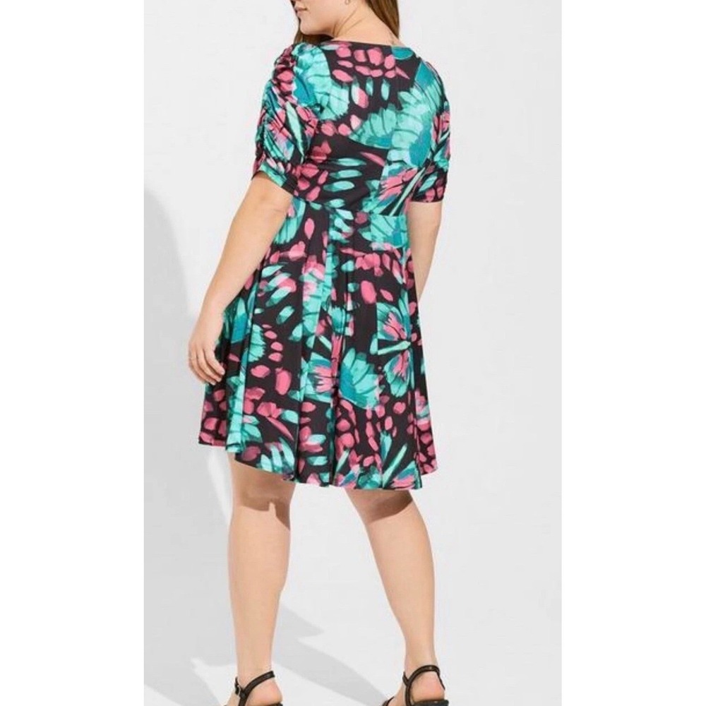Torrid 2 Floral Butterfly Mini Studio‎ Knit Cinch Front Skater Dress 2x  18 20 - Picture 2 of 13